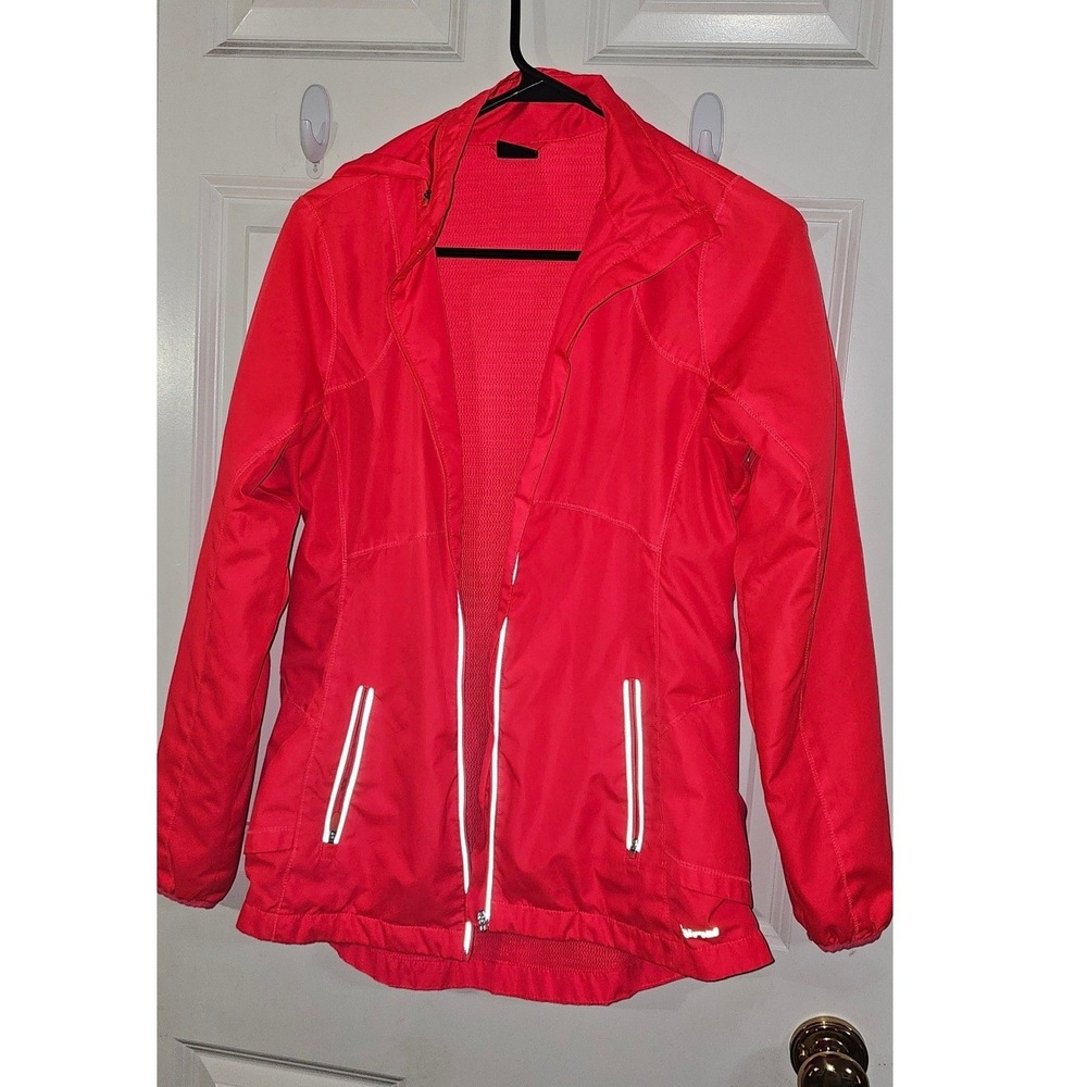 Hind Womens Running Jacket Neon Red Coral Hooded Reflective Windbreaker Small